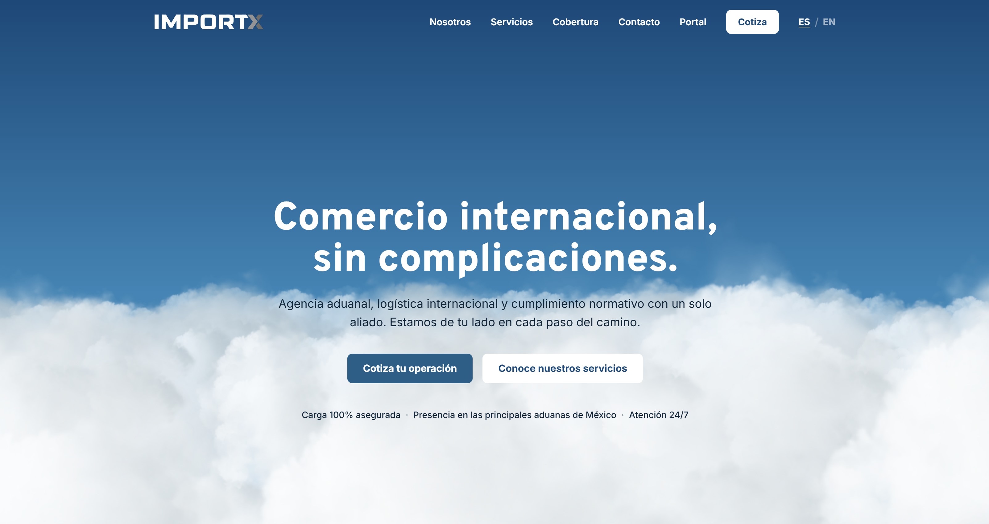 La misma p&aacute;gina de inicio con el nuevo logotipo IMPORTX en el encabezado, a los 24 p&iacute;xeles propios del sitio